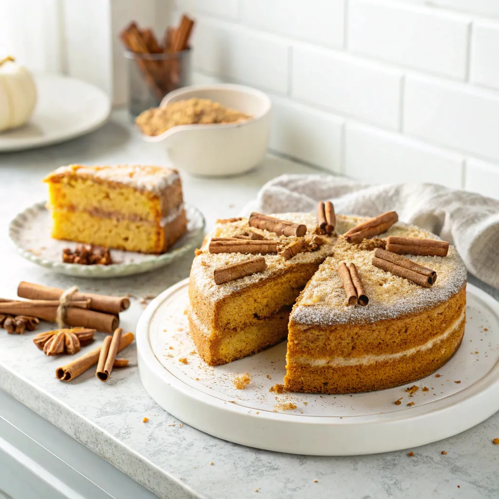 A cozy pumpkin spice cake served warm and ready to enjoy