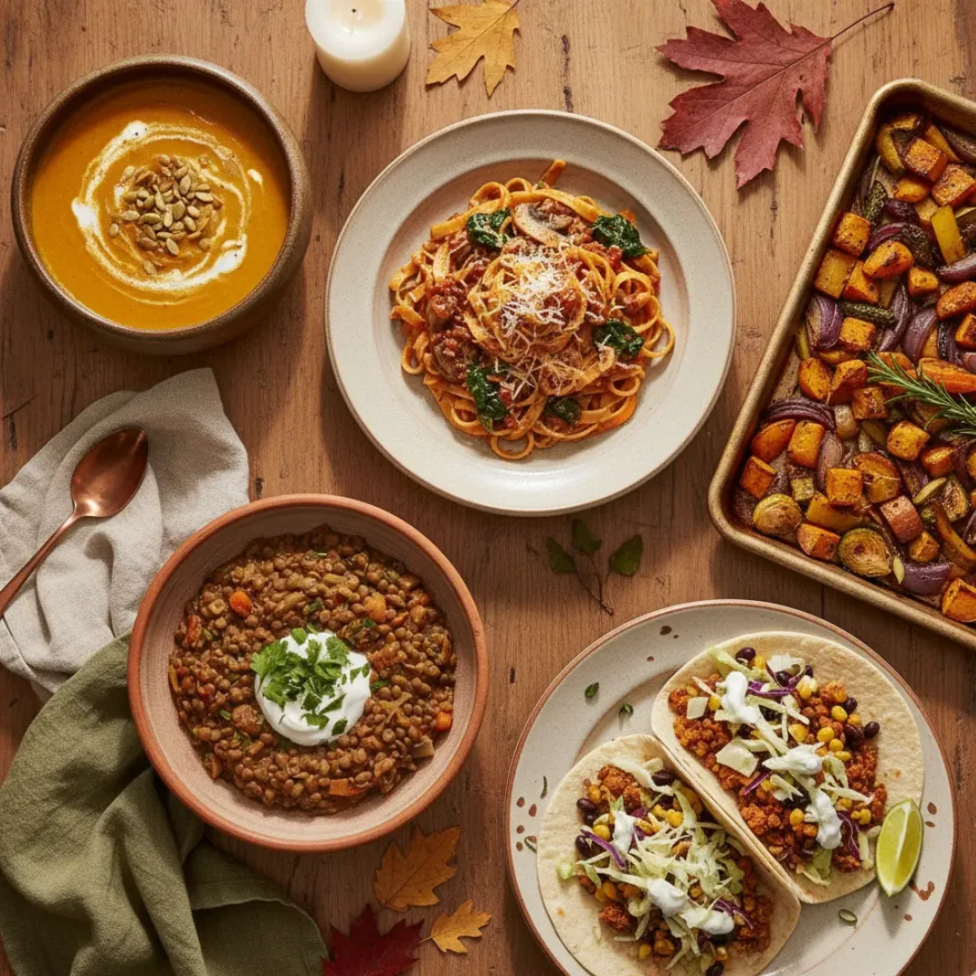 fall recipes dinner, Bowl of creamy butternut squash soup topped with yogurt swirl and toasted pumpkin seeds