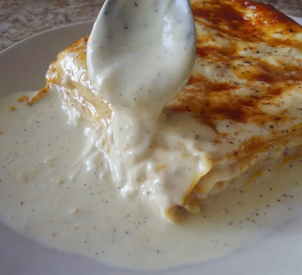 Delicious béchamel sauce for lasagna preparation.