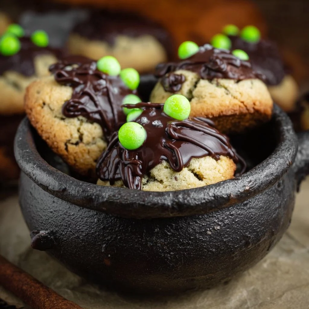 Delicious Cauldron Cookies decorated for Halloween festivities