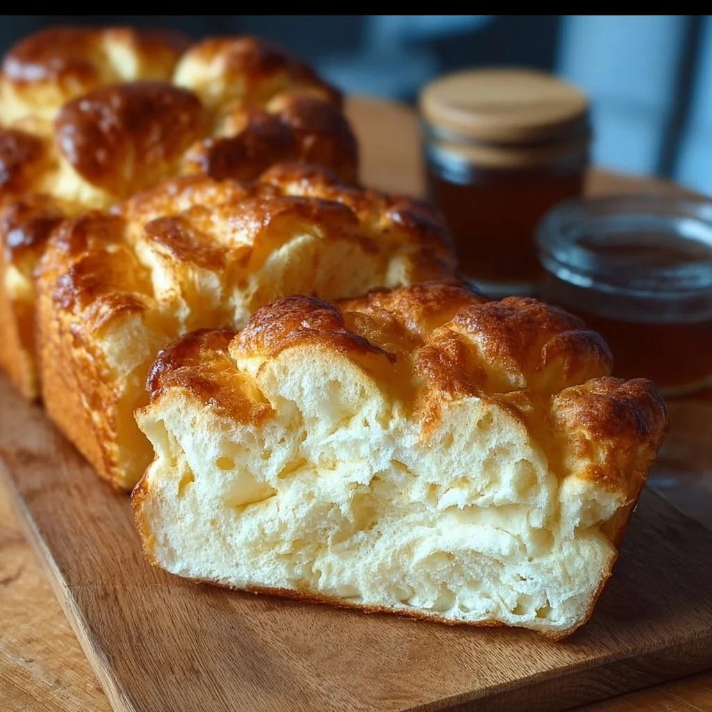 Fluffy slices of Cottage Cheese Cloud Bread served on a plate.
