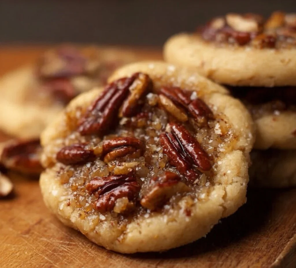 Crumbl pecan pie cookies topped with caramel