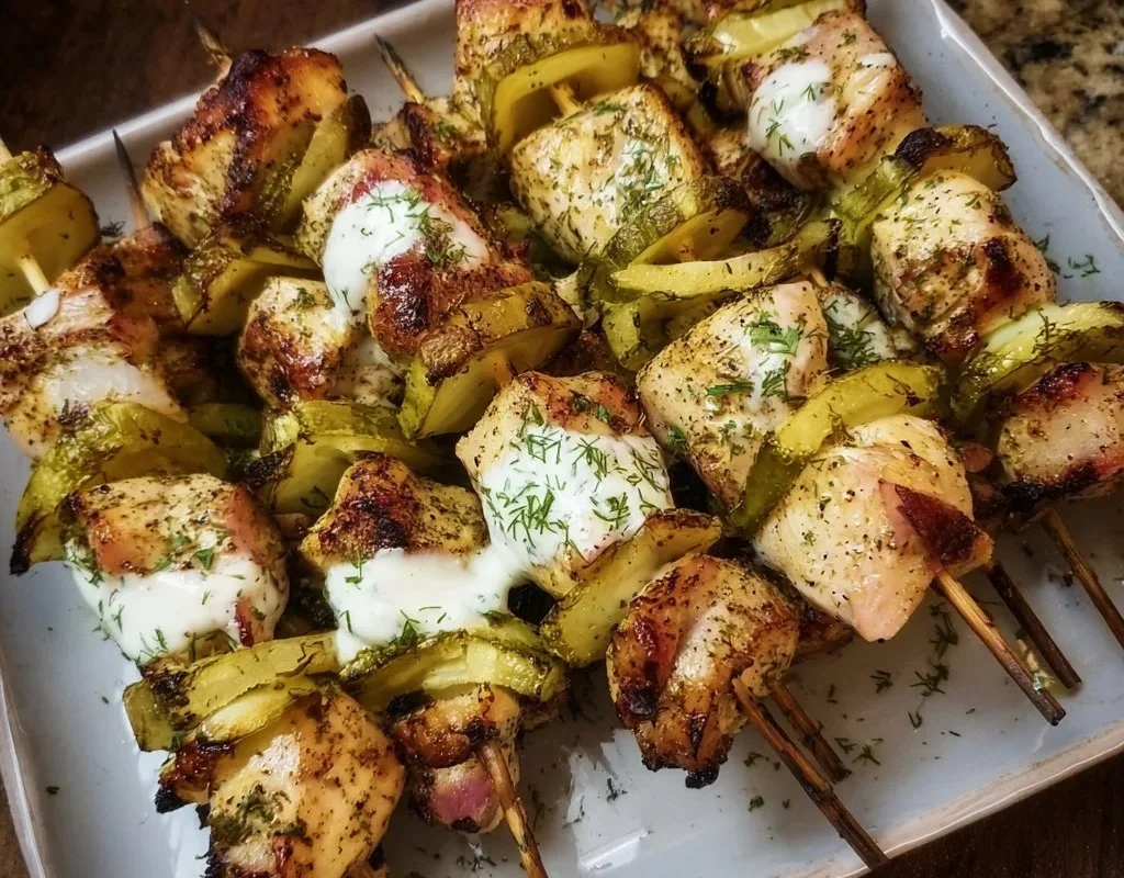 Delicious Dill Pickle Ranch Skewers ready to be served.