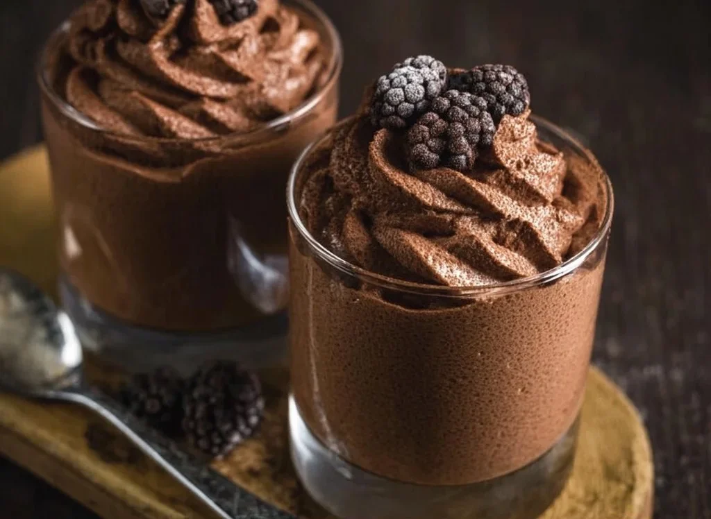 Delicious easy chocolate mousse dessert in a small glass