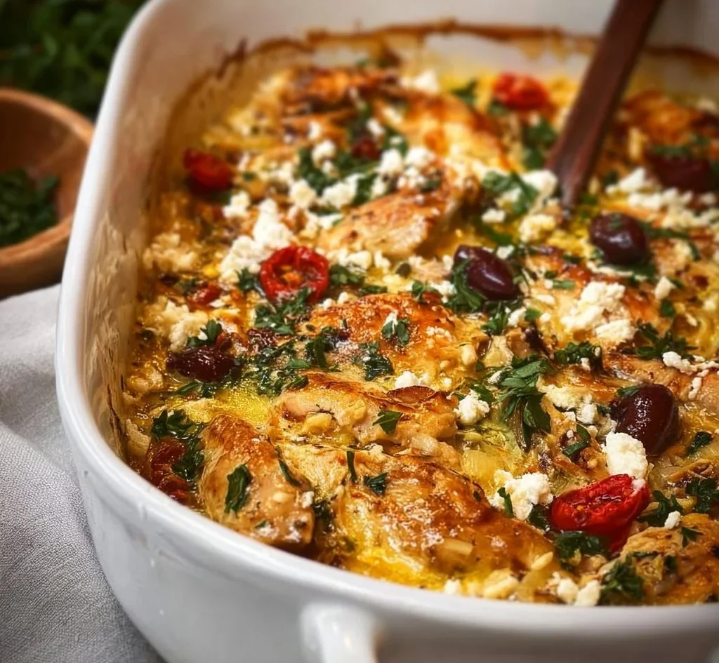 Delicious Greek Chicken Casserole with Mediterranean herbs and vegetables