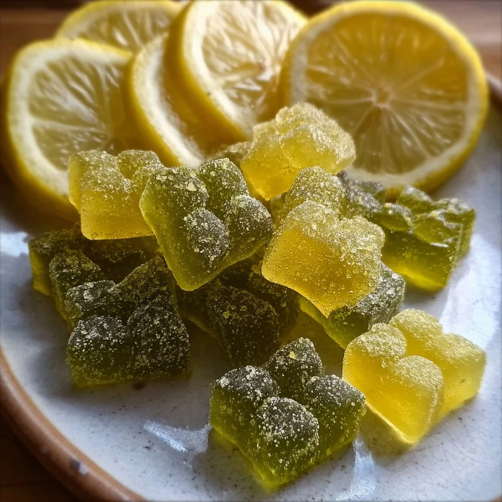 Green tea, lemon, and ginger gummies for wellness and energy
