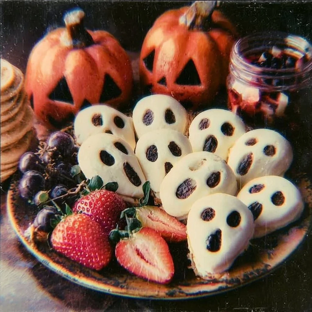 Colorful and spooky Halloween snacks arranged on a festive table