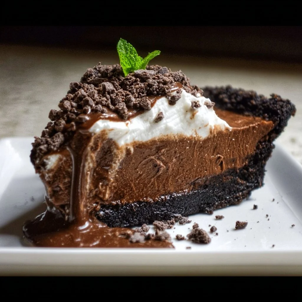 Delicious Mississippi Mud Pie with chocolate layers and whipped cream topping
