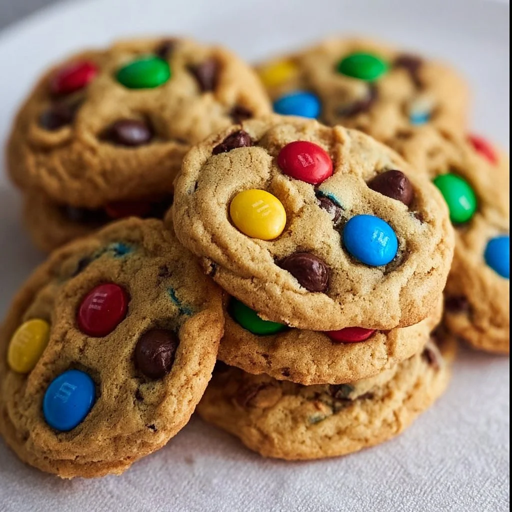 Delicious peanut butter cookies with M&Ms and chocolate chips