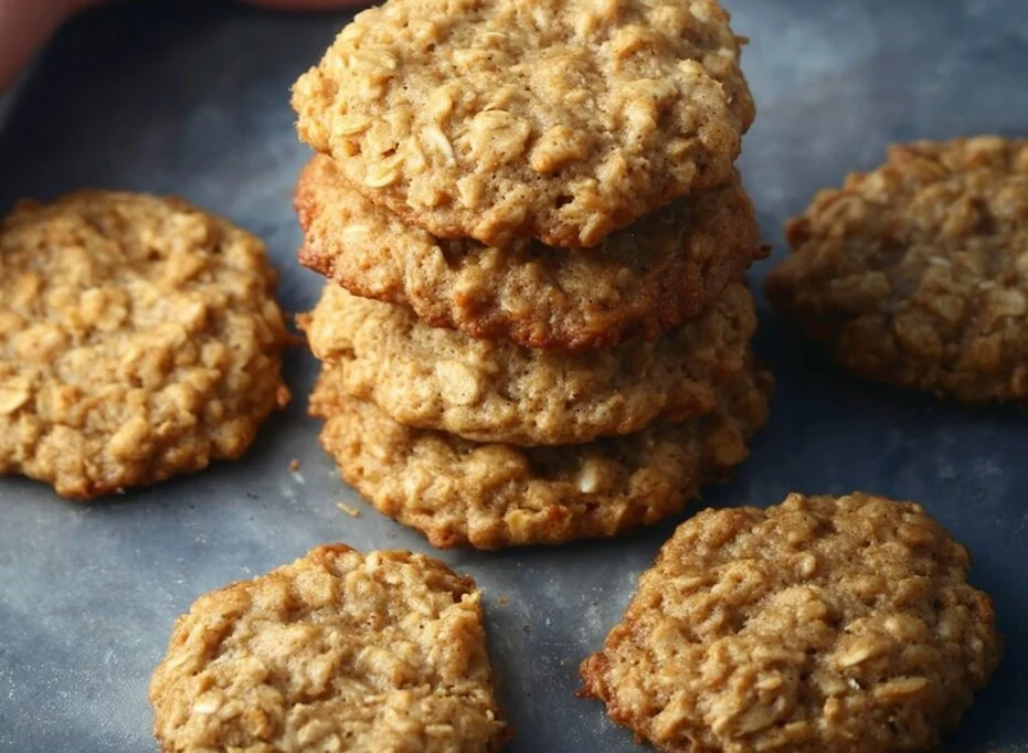 Delicious peanut butter oatmeal cookies on a plate with chocolate chips