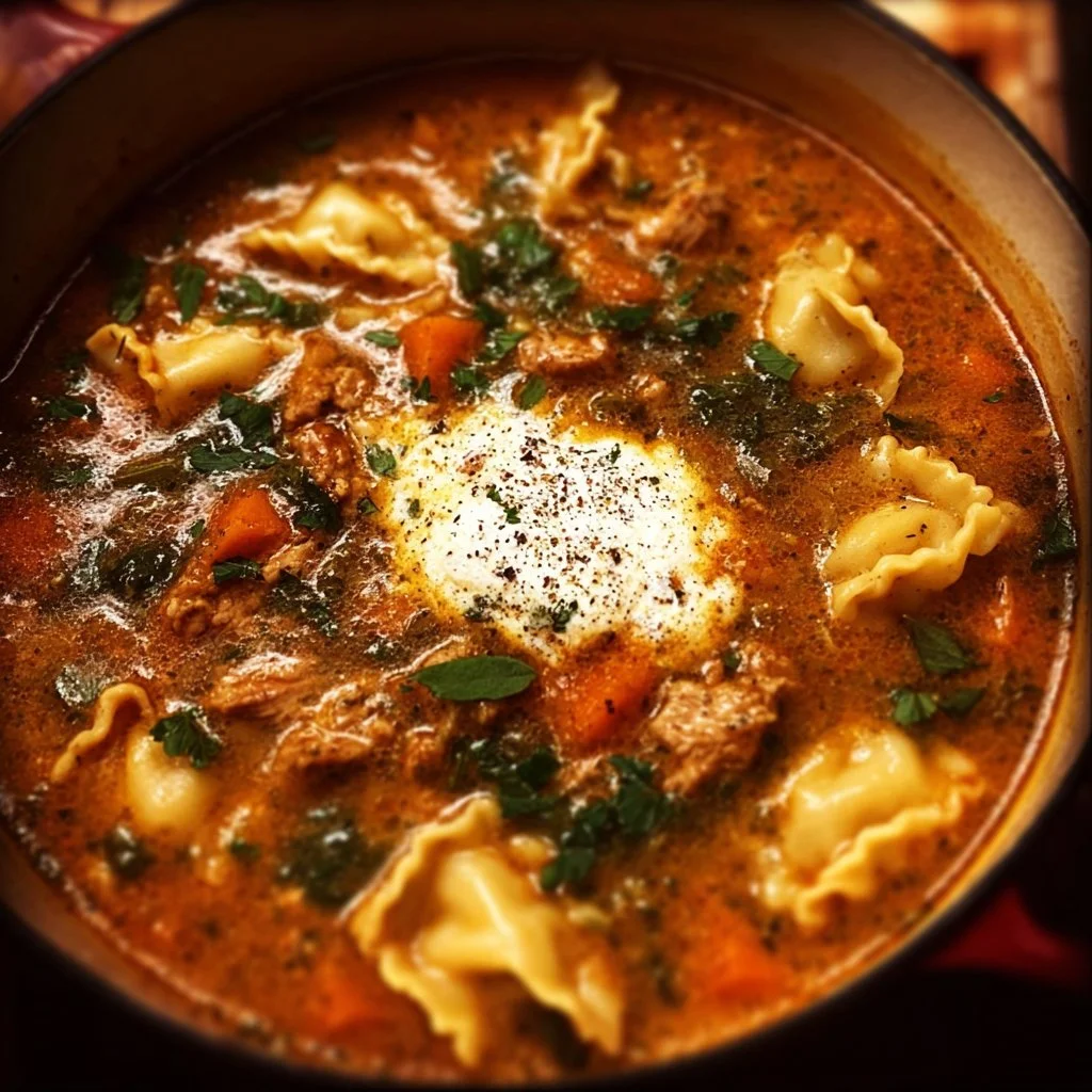 A variety of homemade soups served in bowls with fresh ingredients around.