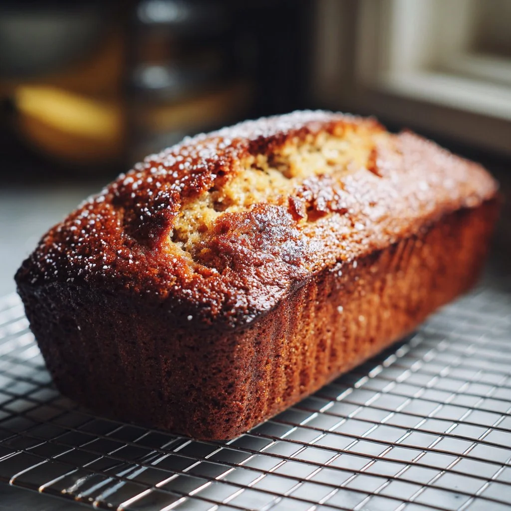 Delicious brown sugar banana cake topped with fresh bananas and frosting