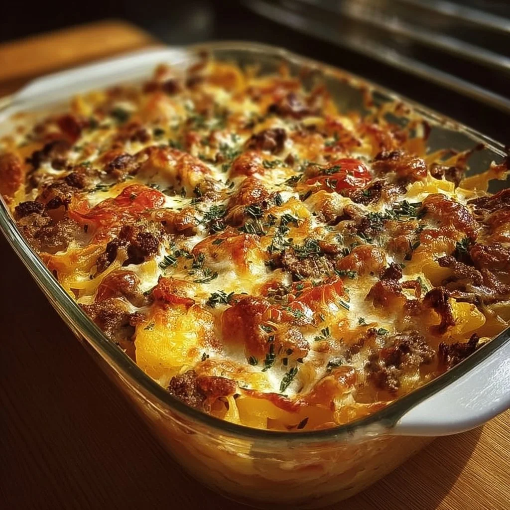 Delicious Crazy Good Casserole served in a baking dish with fresh ingredients.