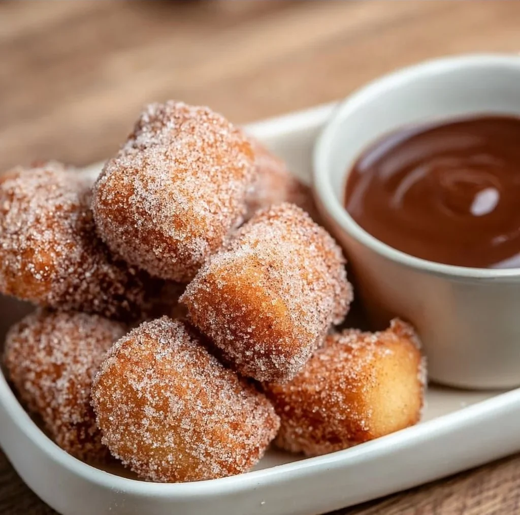 Crispy air fryer churro bites garnished with sugar and cinnamon