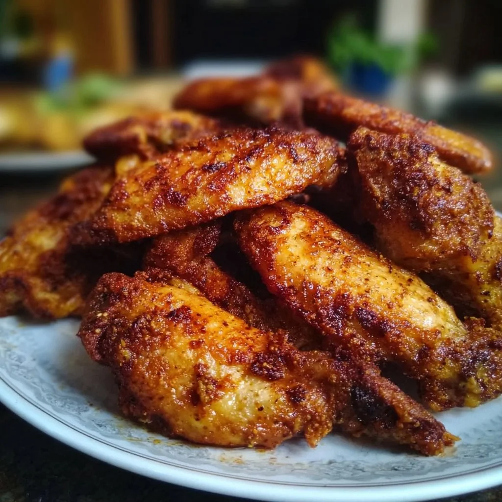 Delicious crispy baked chicken wings on a serving platter