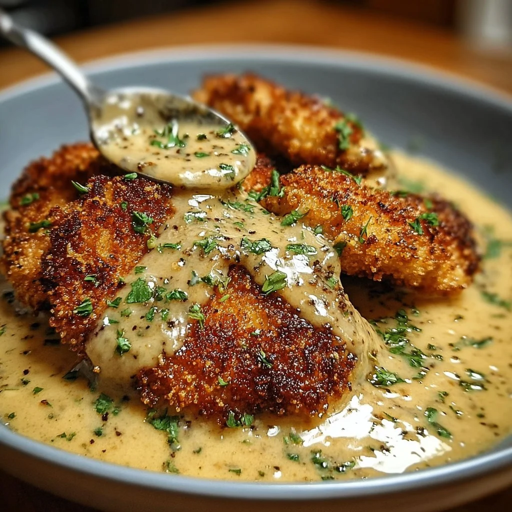 Crispy Parmesan Chicken served with a flavorful garlic sauce for dinner