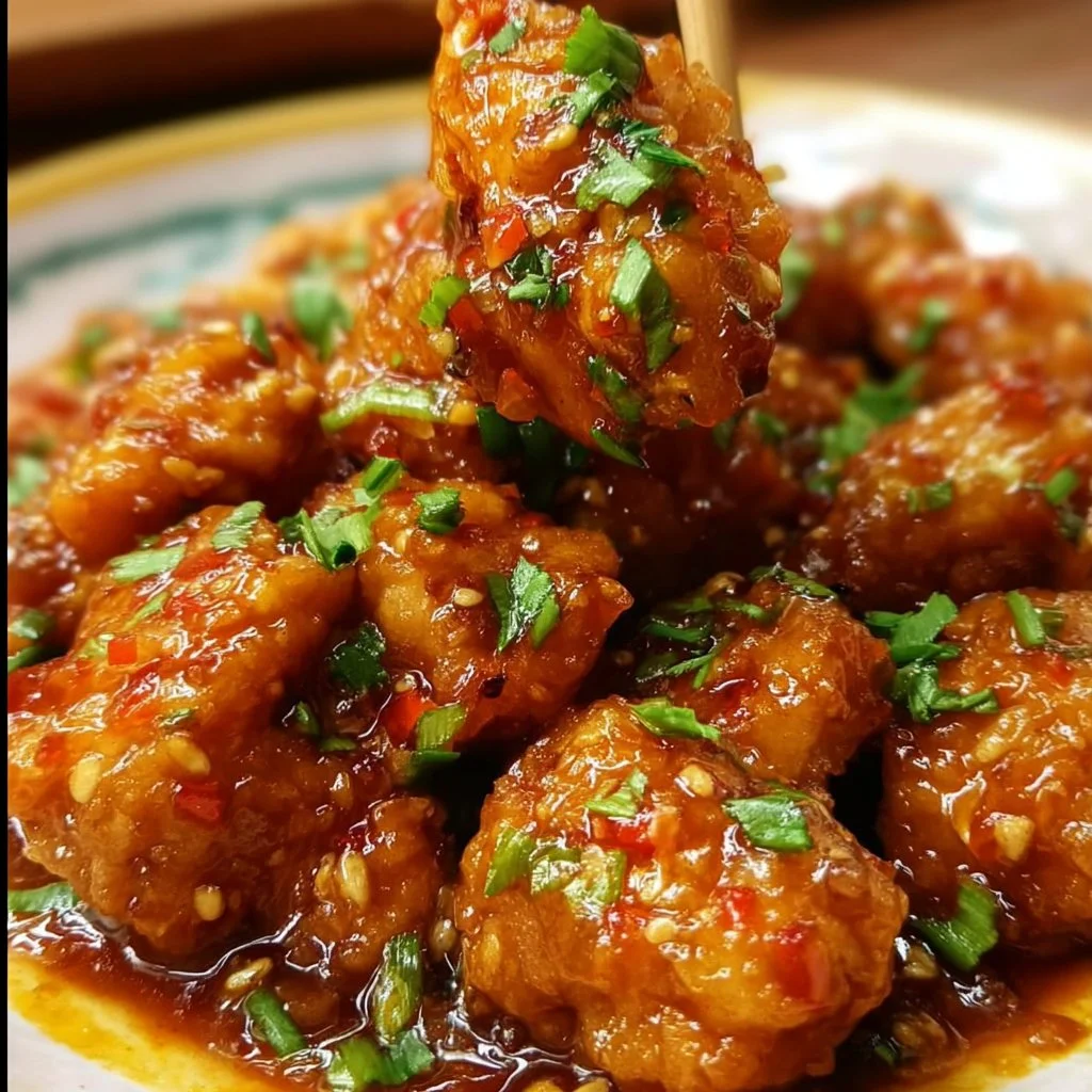 Plate of easy homemade sweet chilli chicken with vibrant vegetables