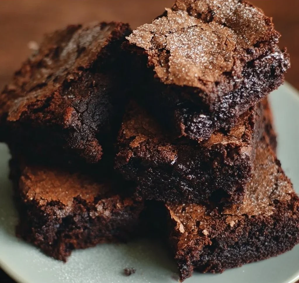 Delicious espresso brownies topped with chocolate drizzle and coffee beans