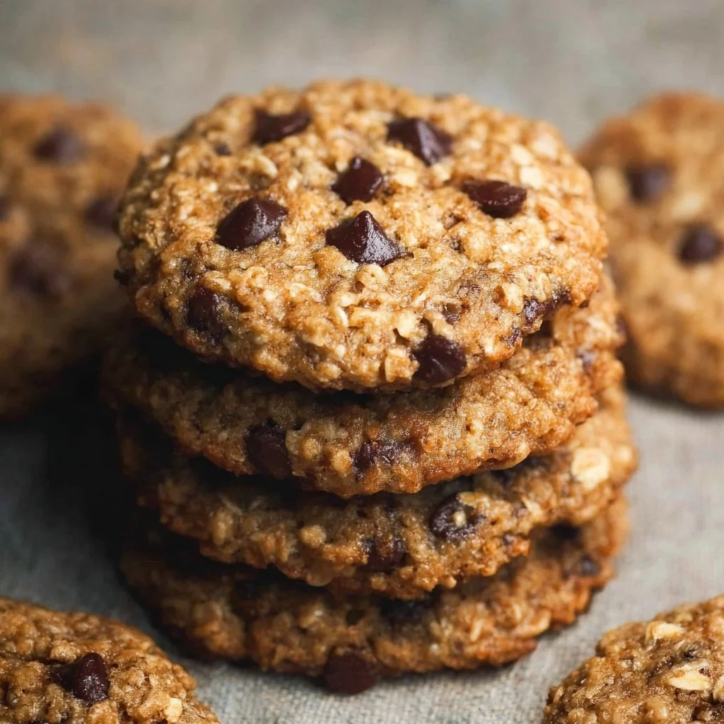 Healthy oatmeal chocolate chip cookies on a plate