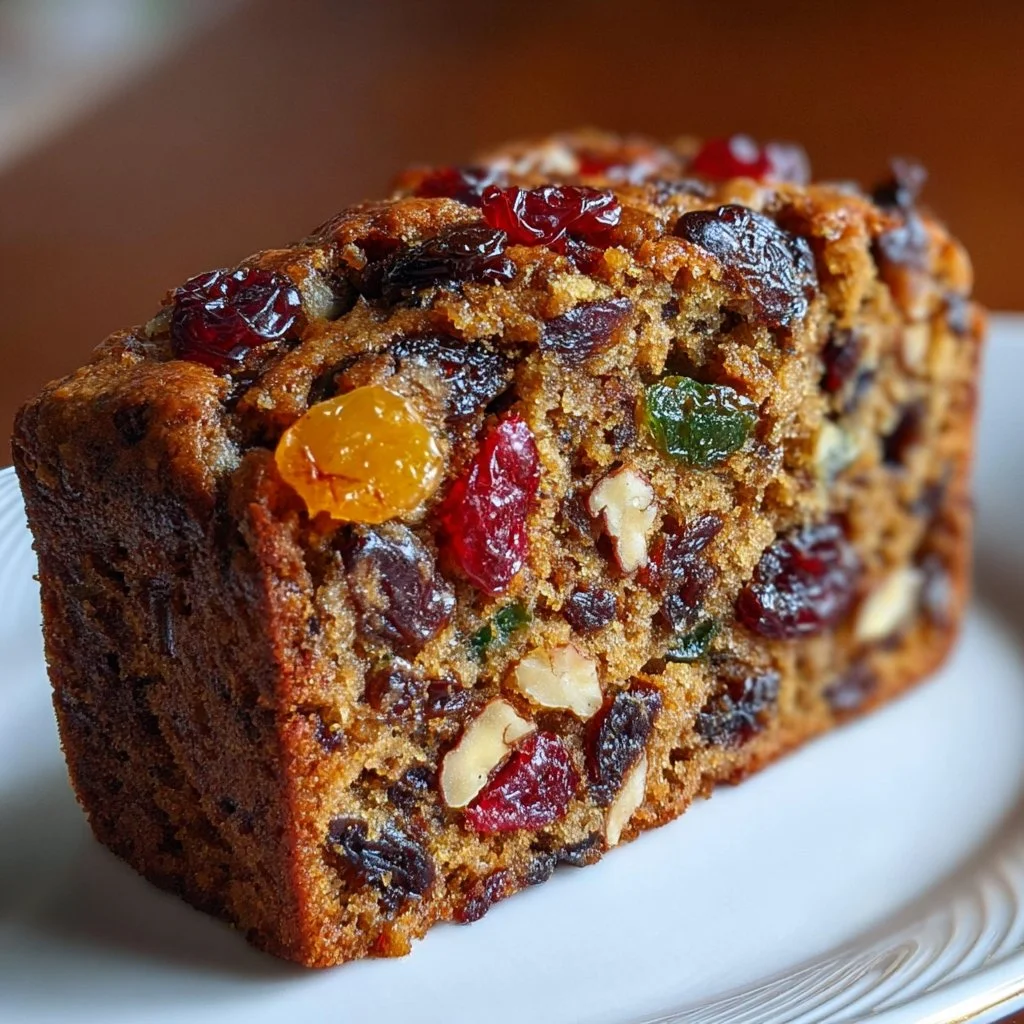 Deliciously moist fruitcake with a blend of fruits and spices, perfect for holidays.