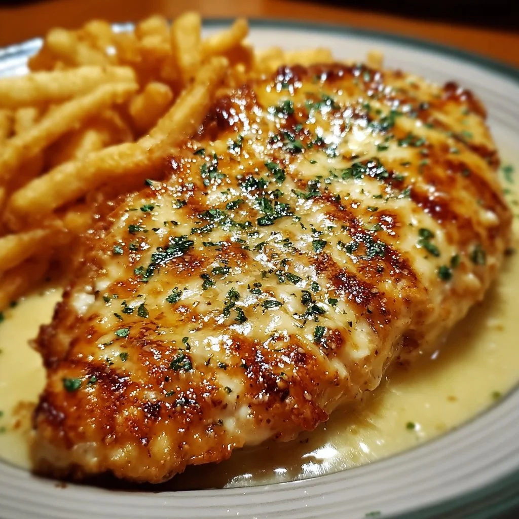 Delicious homemade Longhorn Steakhouse Parmesan Chicken served with sides