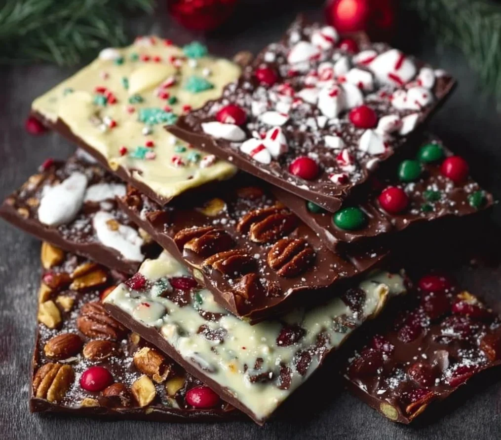 Holiday-themed chocolate bark inspired by classic Christmas movies