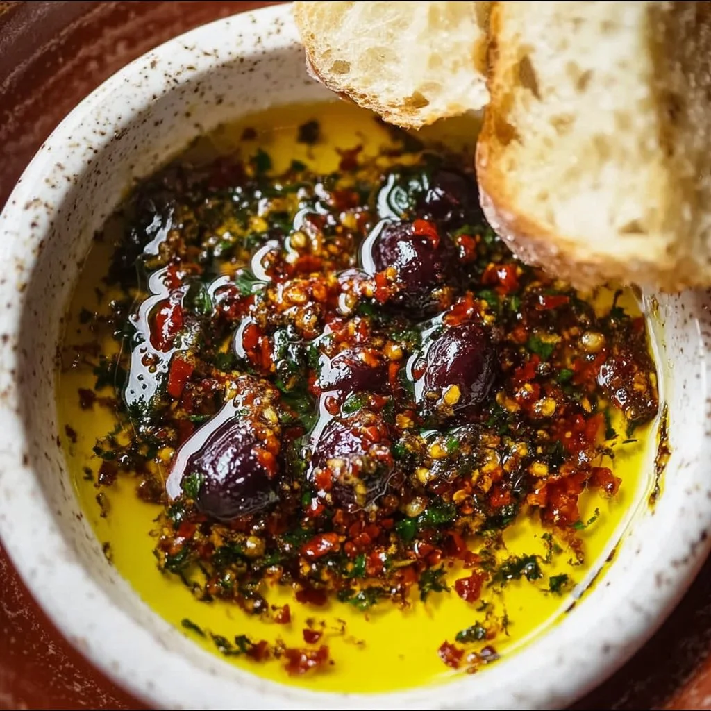 Mediterranean olive oil dip served with fresh bread