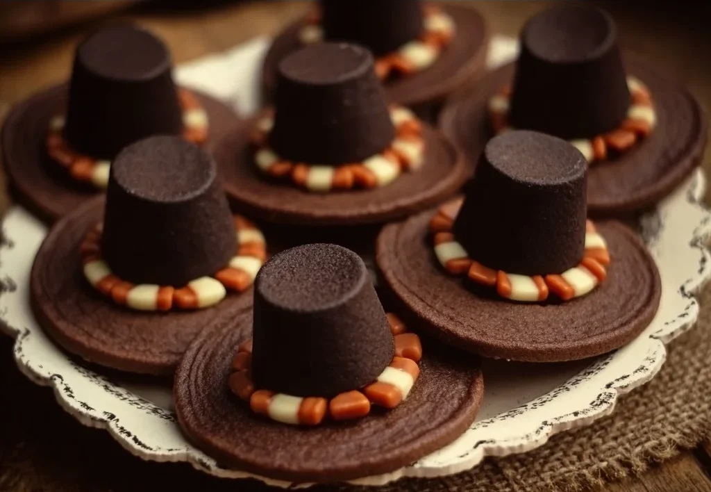 Delicious Pilgrim Hat Cookies decorated for Thanksgiving celebrations