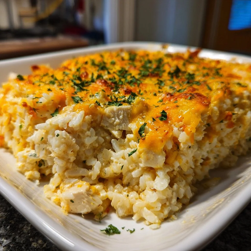 Delicious Pioneer Woman chicken rice casserole ready to serve.