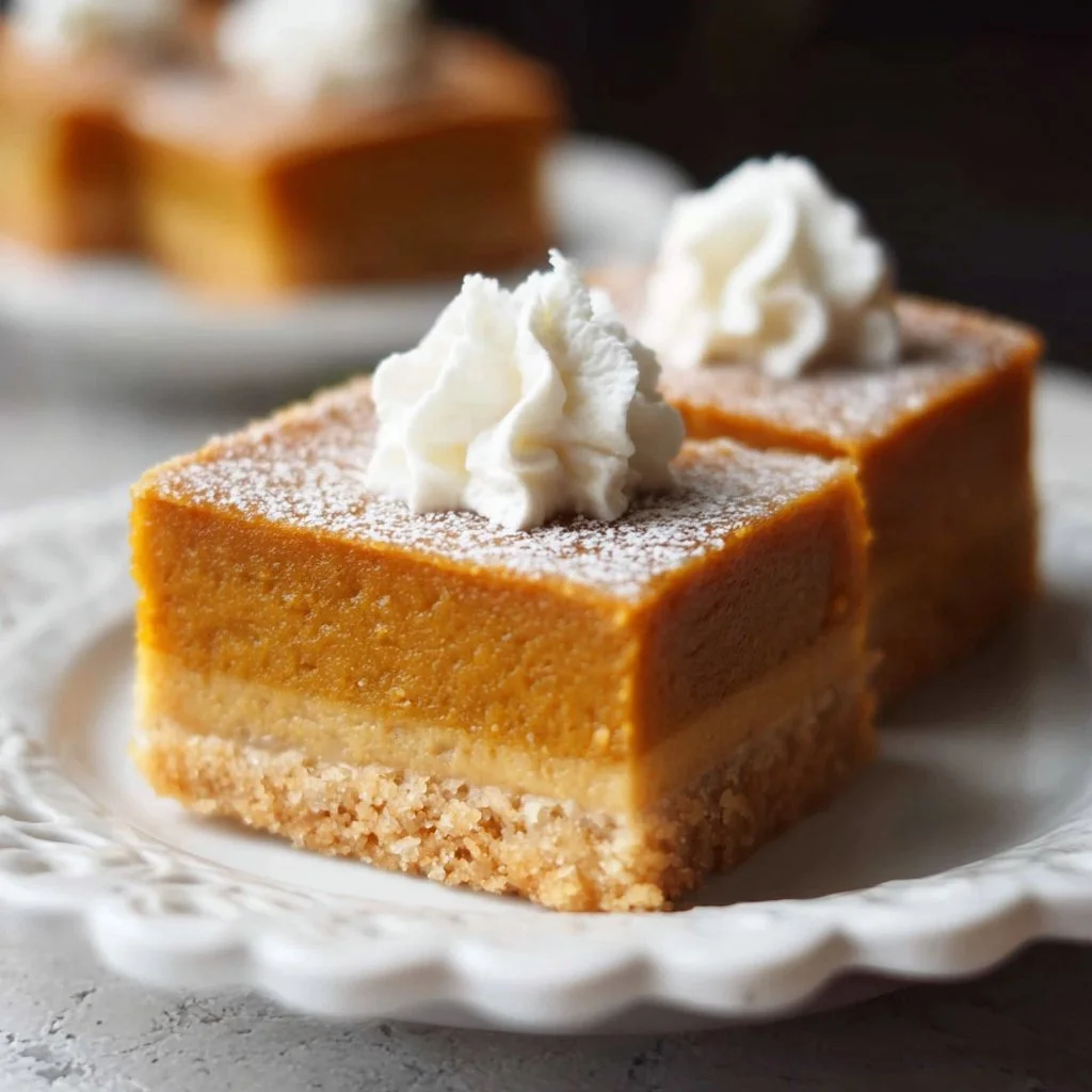 Delicious homemade Pumpkin Pie Bars with creamy filling and spice topping.
