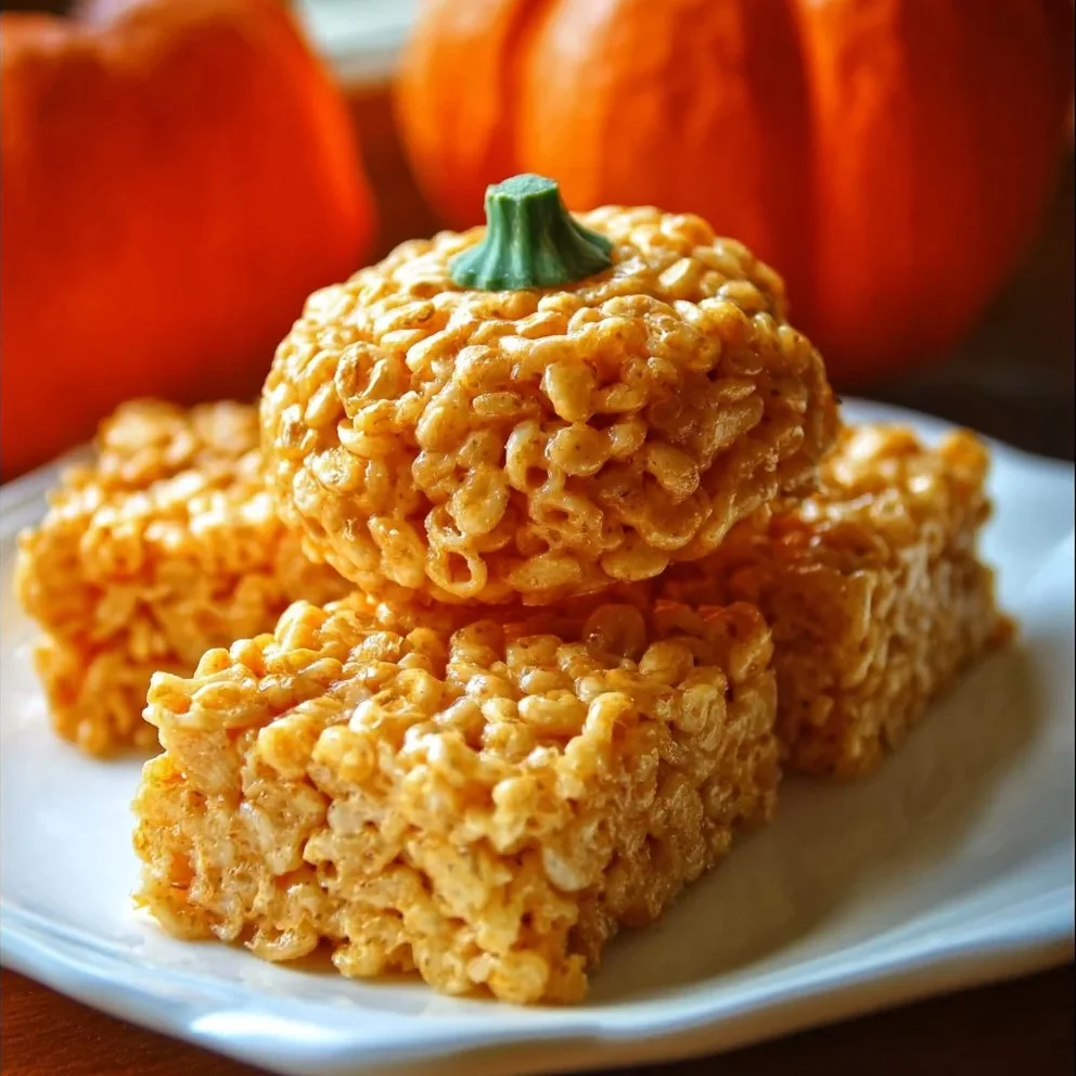 Delicious Pumpkin Rice Krispie Treats topped with fall-themed decor