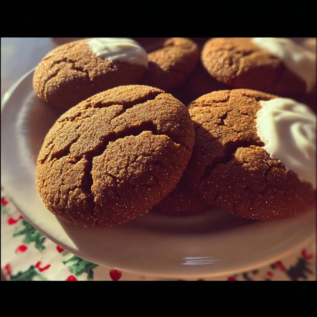 Soft gingerbread cookies decorated with icing on a cooling rack.