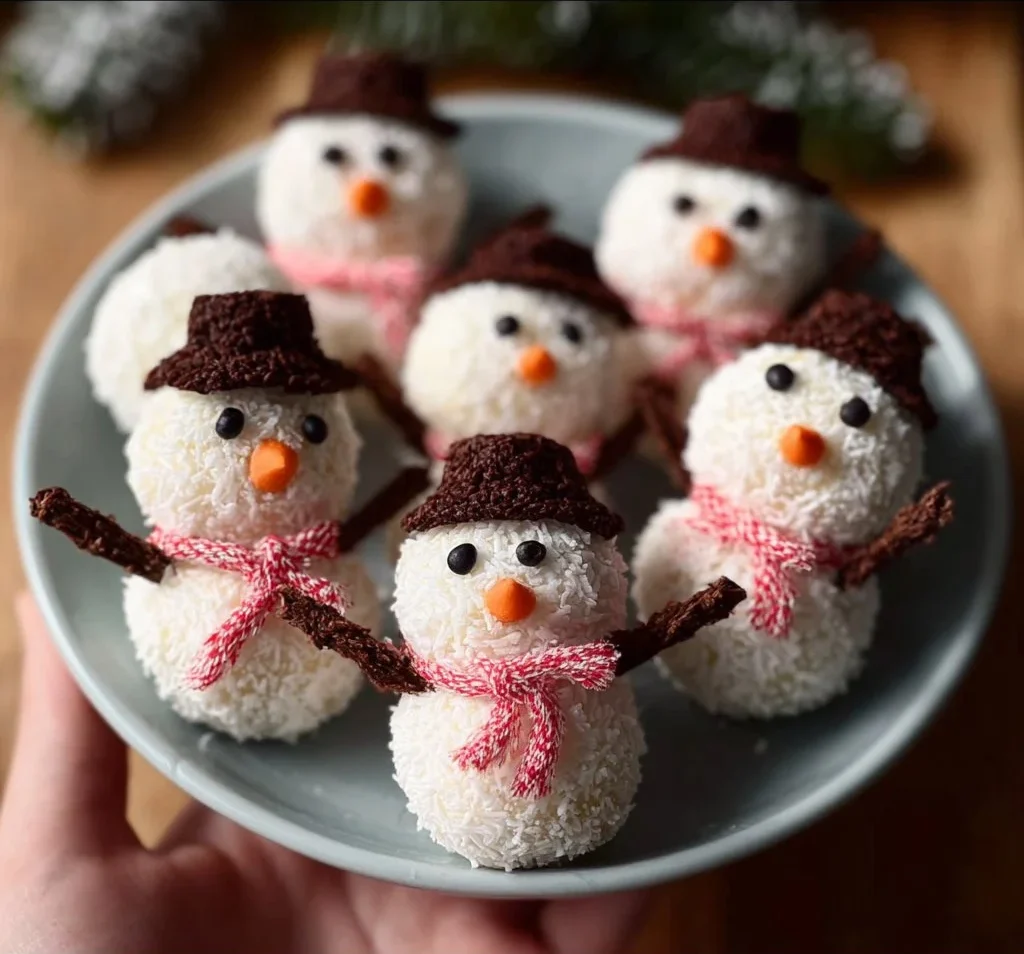 Cute snowmen truffles for a no-bake holiday treat.