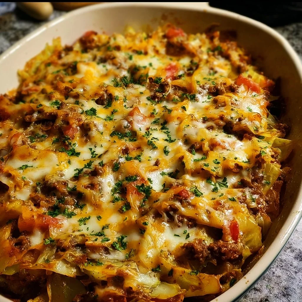 Delicious unstuffed cabbage casserole served in a colorful dish