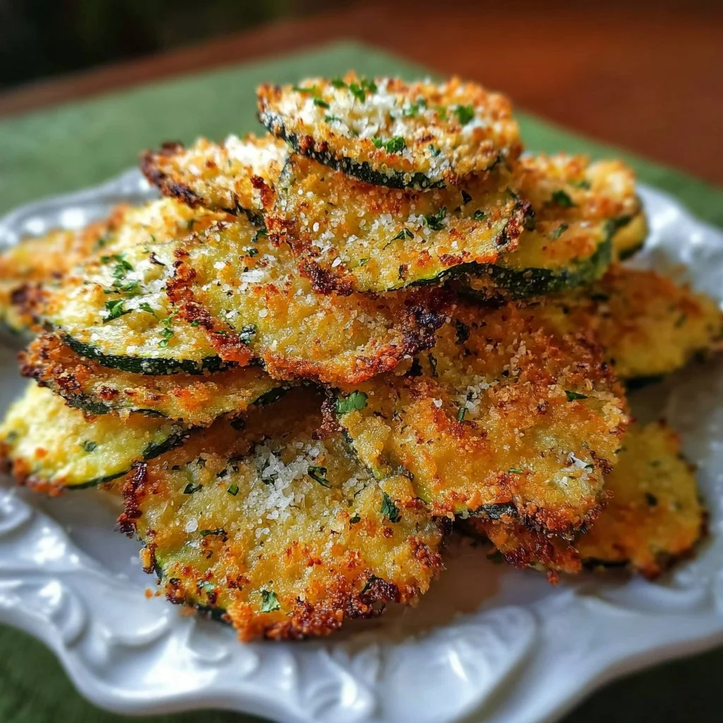 Zucchini Parmesan Crisps served on a plate, golden and crispy.