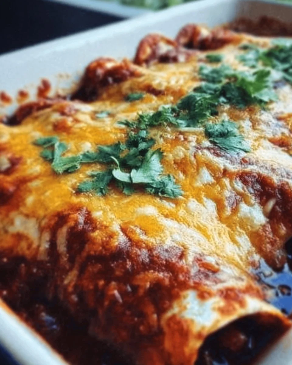 Delicious bean and cheese enchiladas garnished with salsa and sour cream