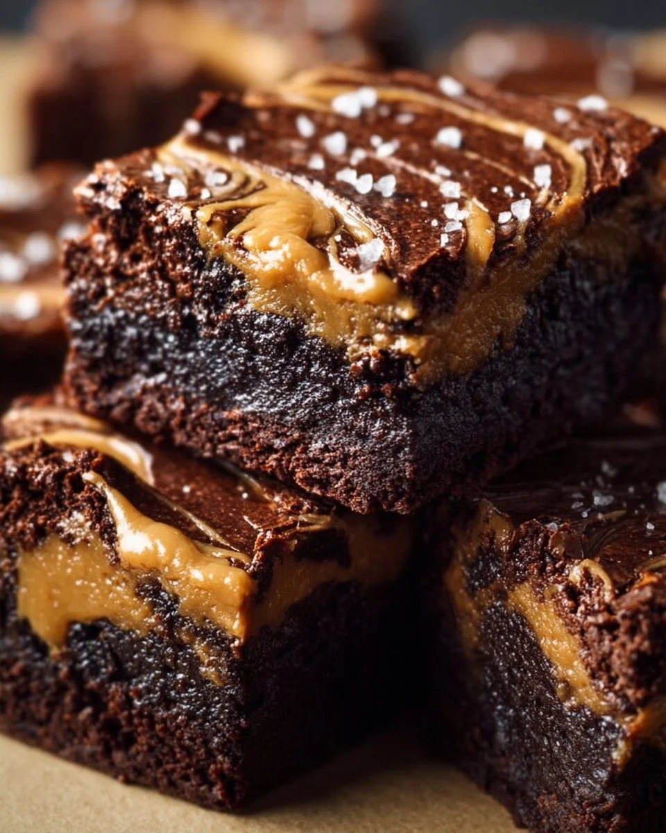 Delicious fudgy brownies topped with salted butterscotch swirl.