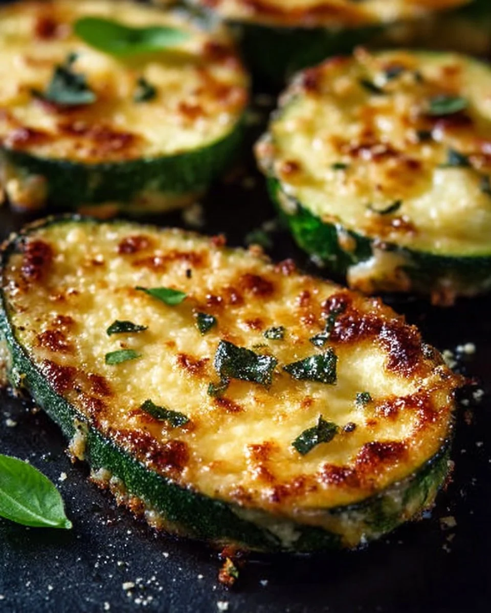 Cheesy garlic zucchini steaks garnished and ready to serve