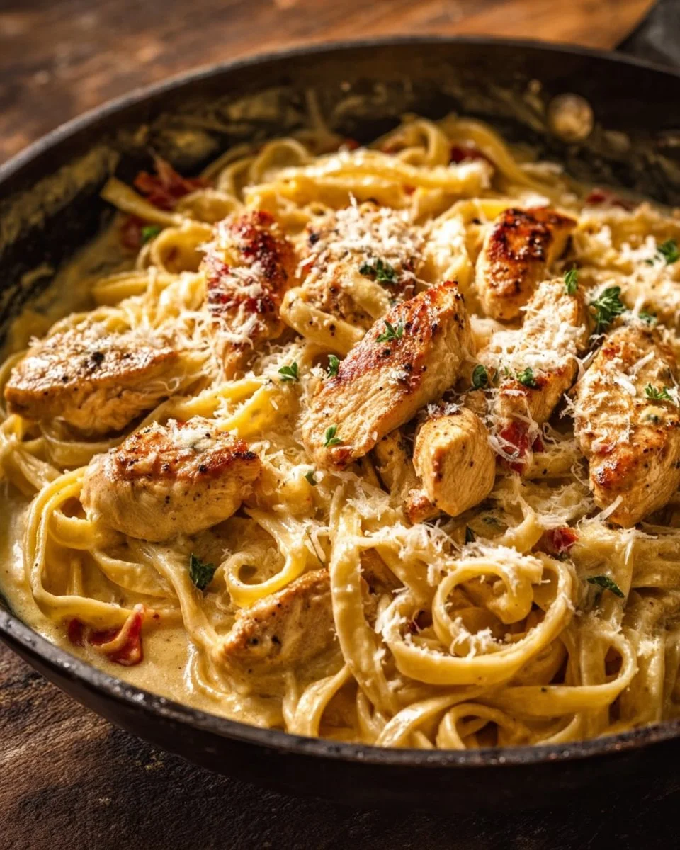 One-Pot Cajun Chicken Pasta garnished with parsley and served in a creamy sauce