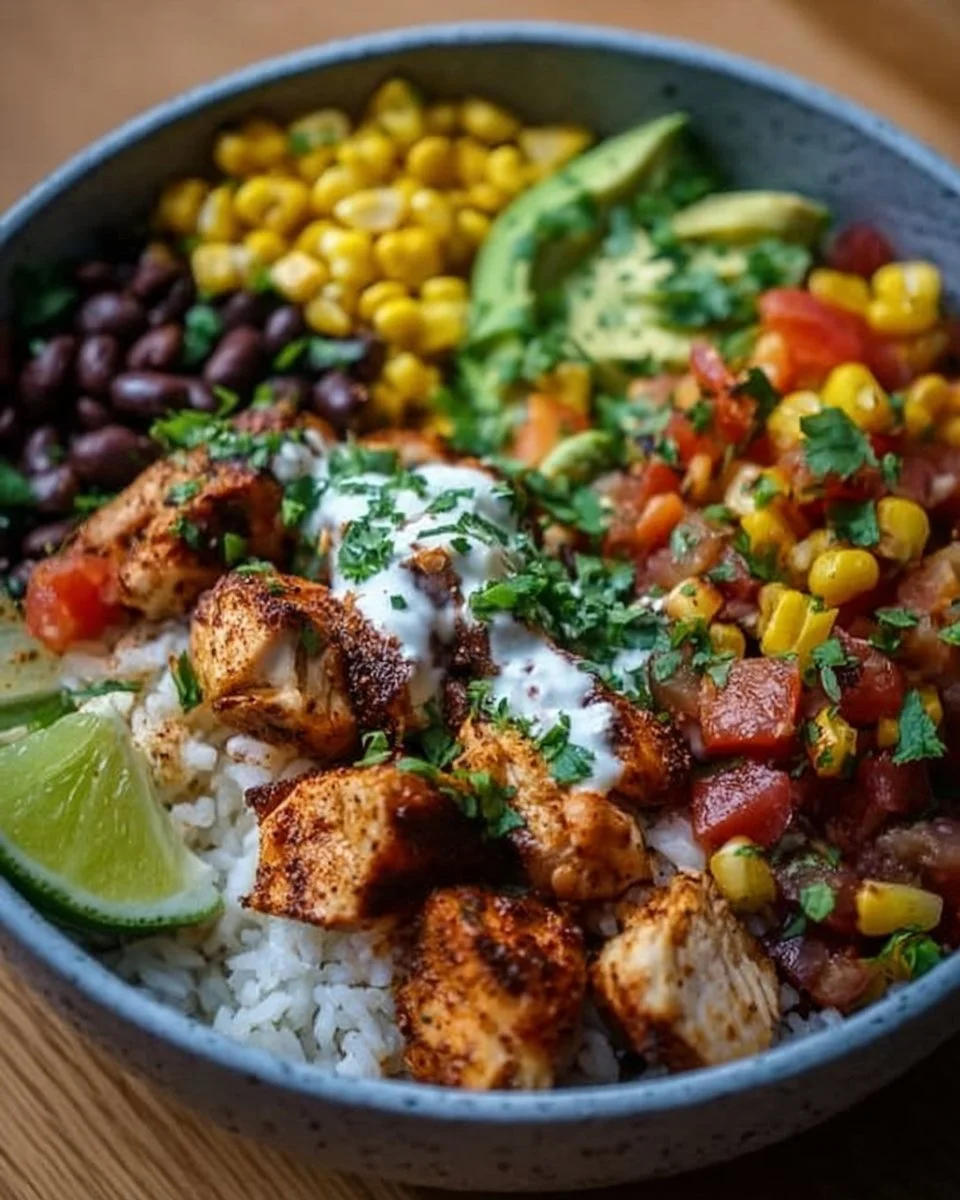 Savory Southwest Chicken Rice Bowls with fresh ingredients and vibrant flavors