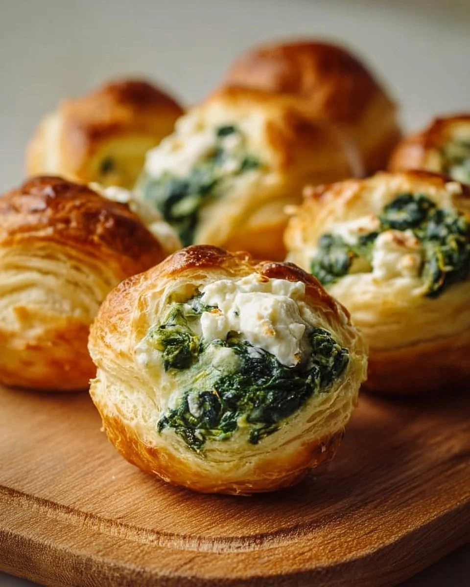 Delicious spinach puffs filled with cream cheese on a serving platter