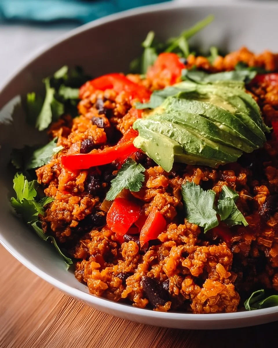 Delicious Mexican Ground Turkey Bowl served with fresh toppings