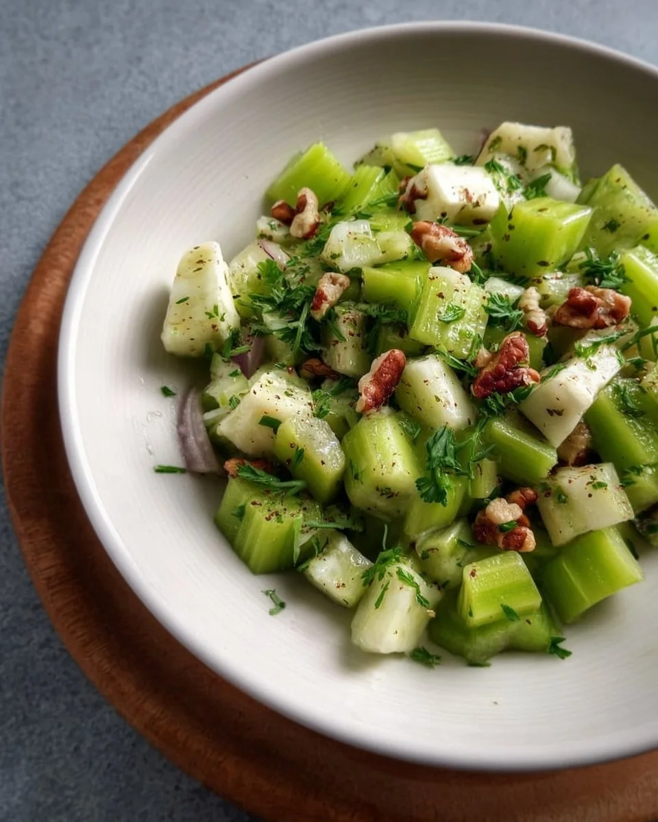 Delicious and refreshing celery salad in a bowl with fresh ingredients