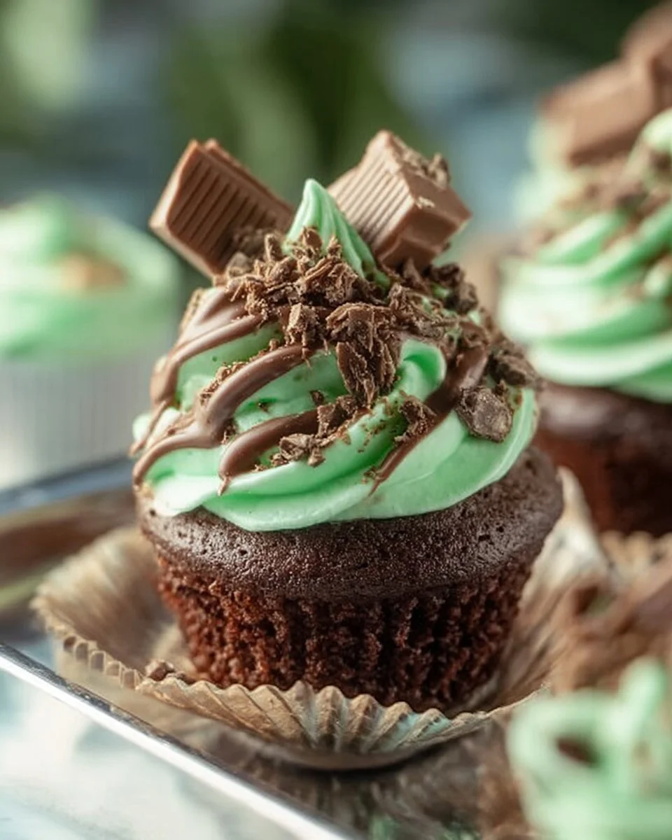 Delicious Andes Mint Chocolate Cupcakes topped with mint frosting