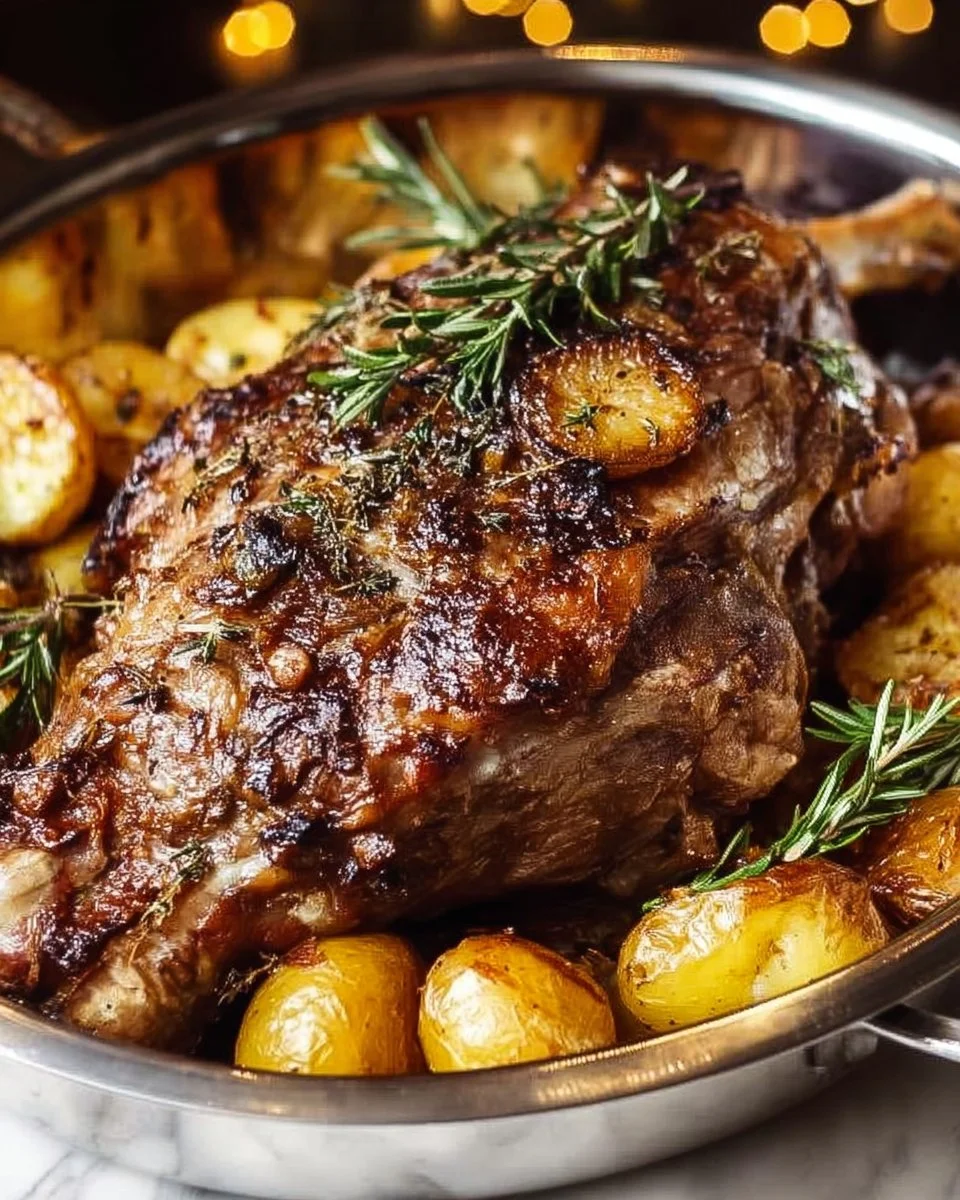 Succulent bone-in leg of lamb ready for roasting