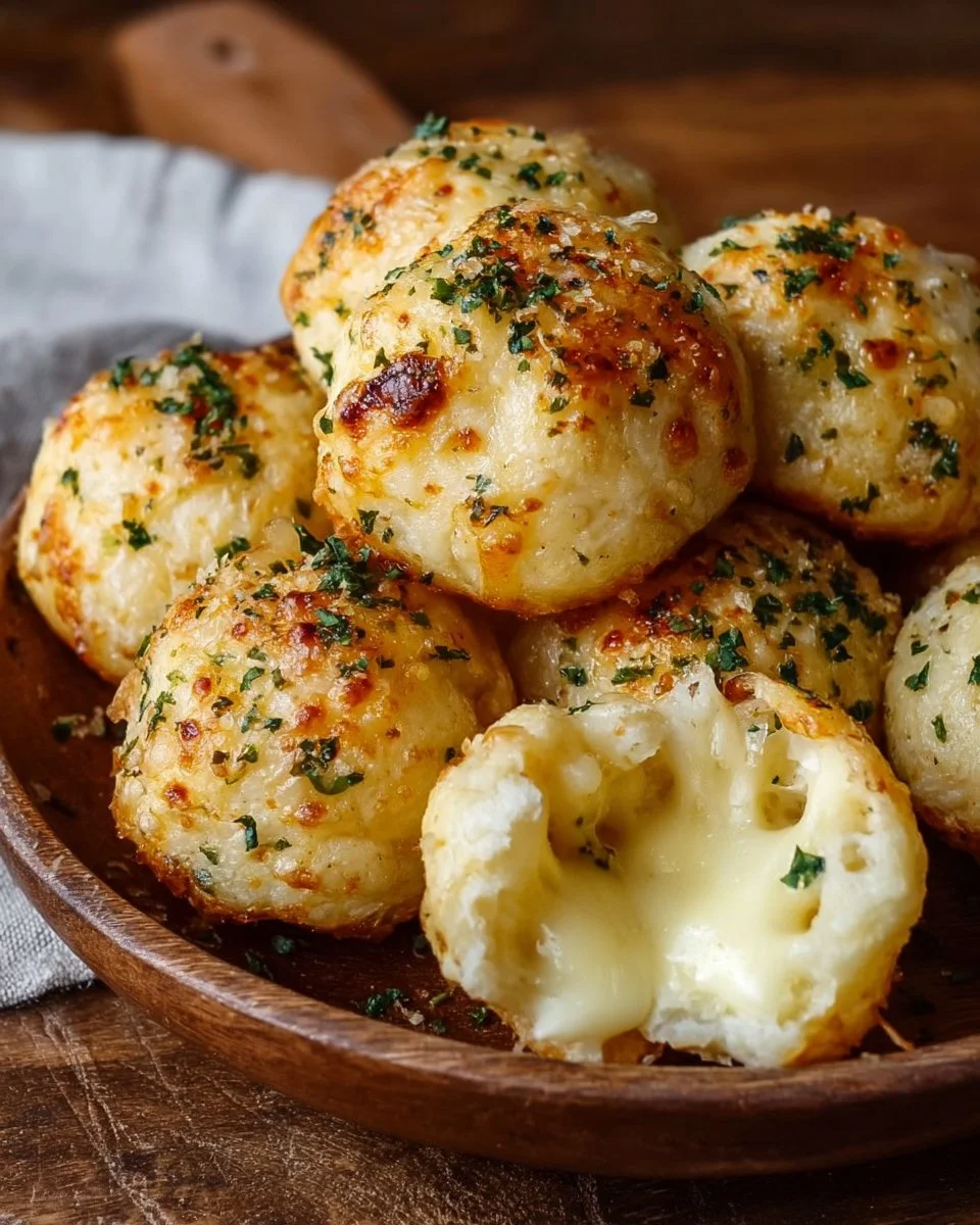 Delicious cheesy garlic butter bombs fresh out of the oven