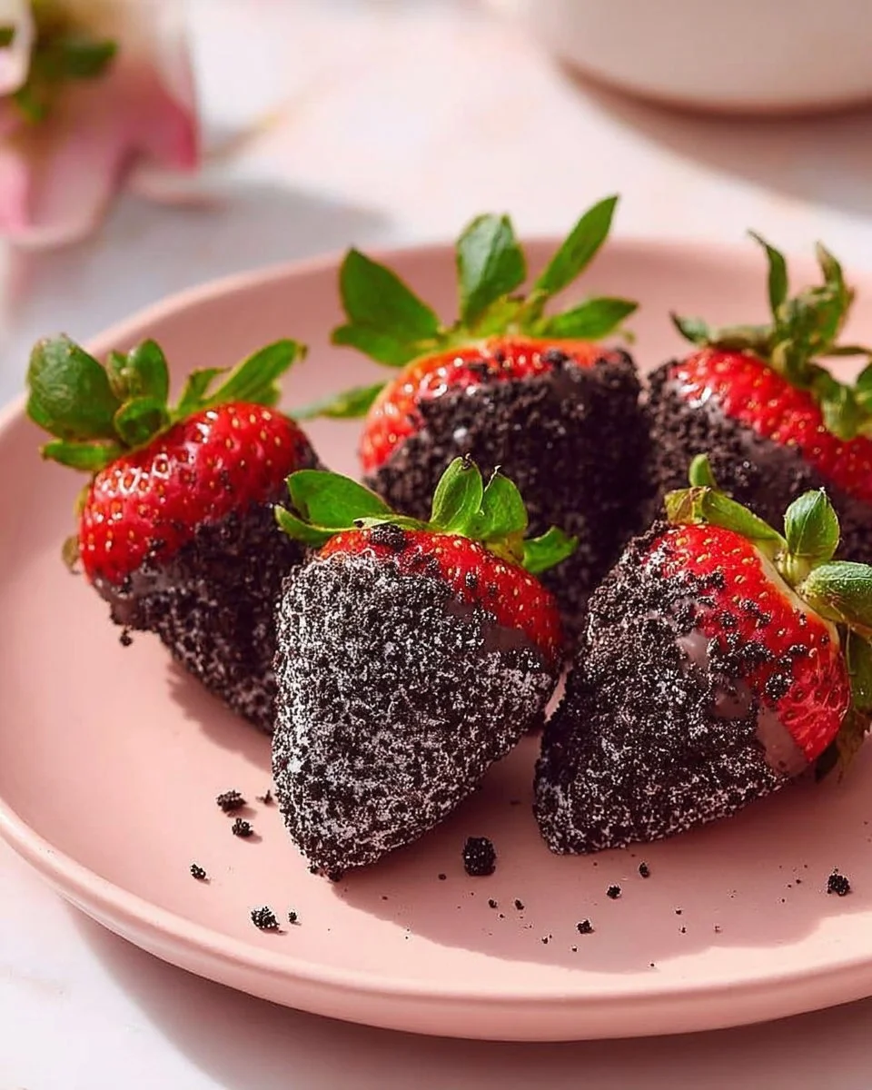 Delicious Oreo chocolate covered strawberries on a plate