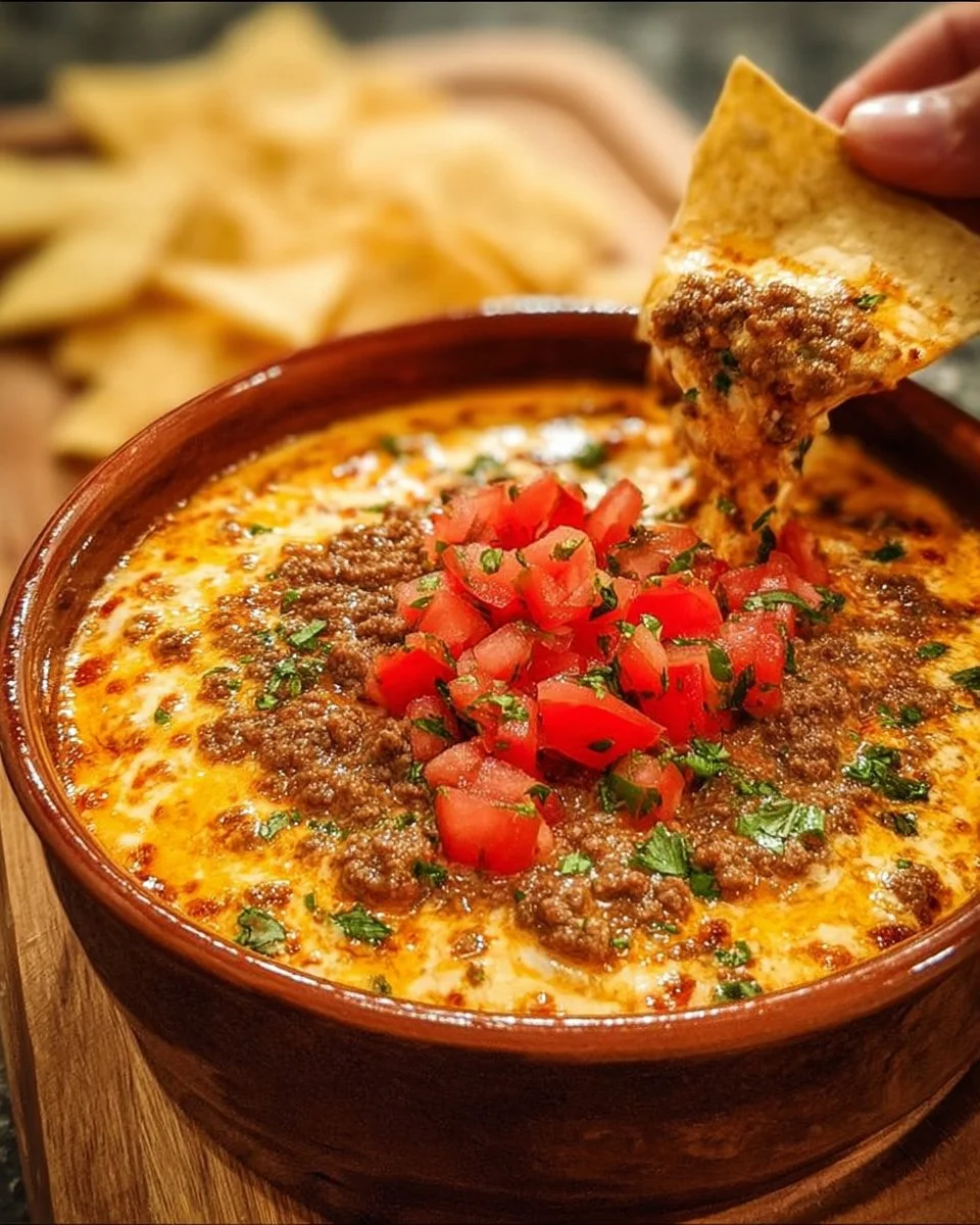 Delicious Classic Rotel Dip with Ground Beef served in a bowl
