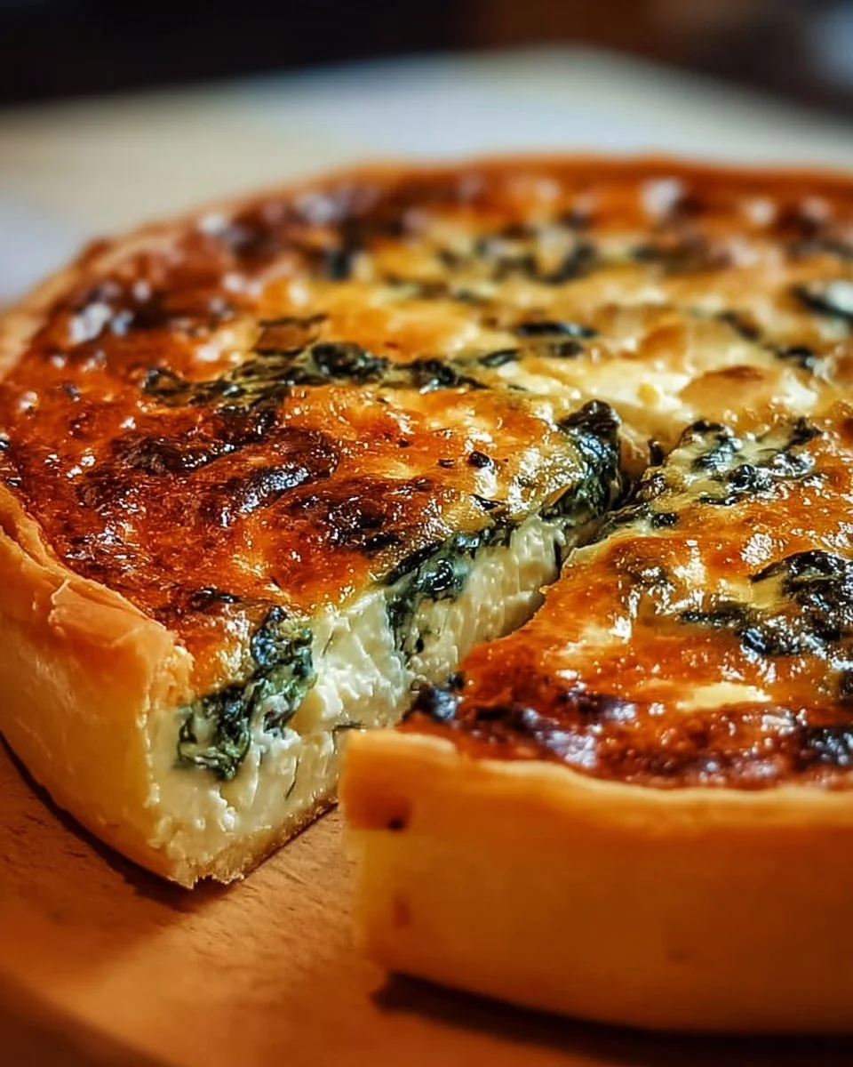 Cottage Cheese and Spinach Quiche served on a plate, garnished with herbs