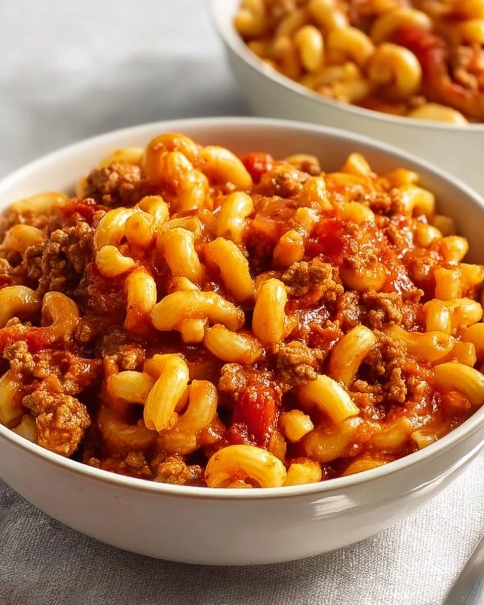 Delicious Crockpot Goulash with Ground Turkey served in a bowl